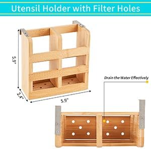 Bamboo Dish Drying Rack, 3-Tier Collapsible Wooden Dish Rack with Utensil Hol...