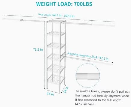 Ulif M1 Closet Storage Organizer System, 6 Tiers Heavy Duty Metal Garment Rac...