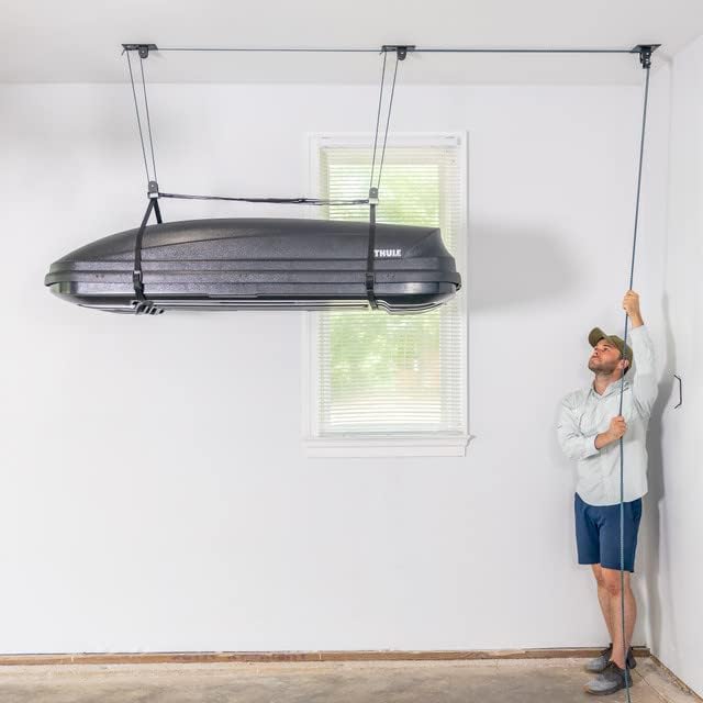 Teal Triangle Cargo Box Hoist, Garage Pulley Lift System, Holds 150 lb