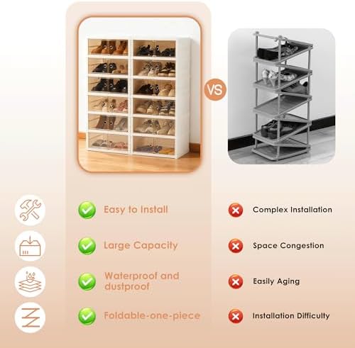 Folding Shoe Rack Storage Device,Large Plastic Folding Shoe Cabinet, Easy to ...