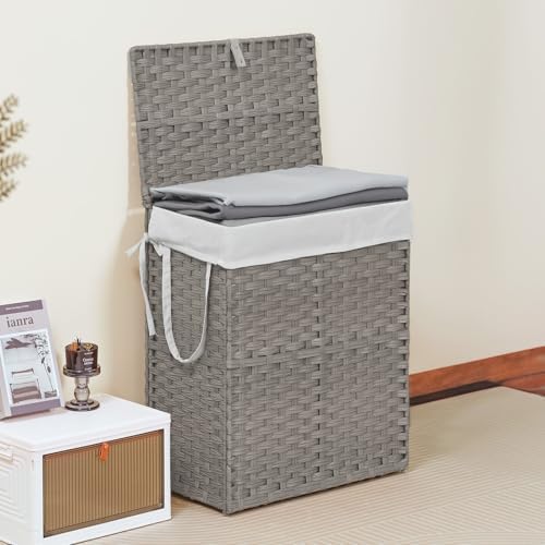 DUMOS Woven Laundry Basket with Lid, 90L Large Capacity Hamper, Removable &am...