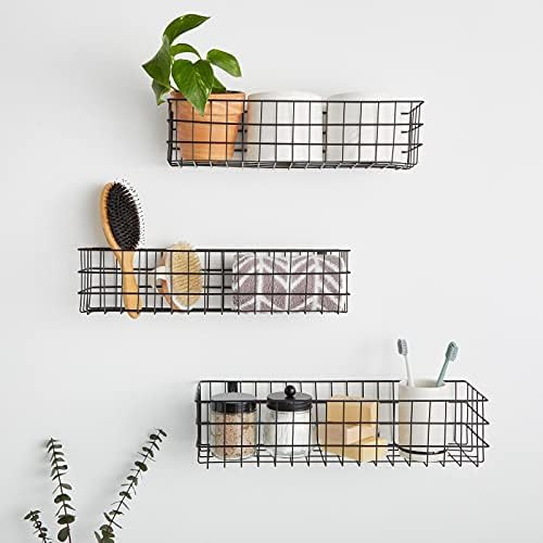 Farmlyn Creek Wall Storage Basket Organizer - Black Metal 3-Piece Set (Small,...