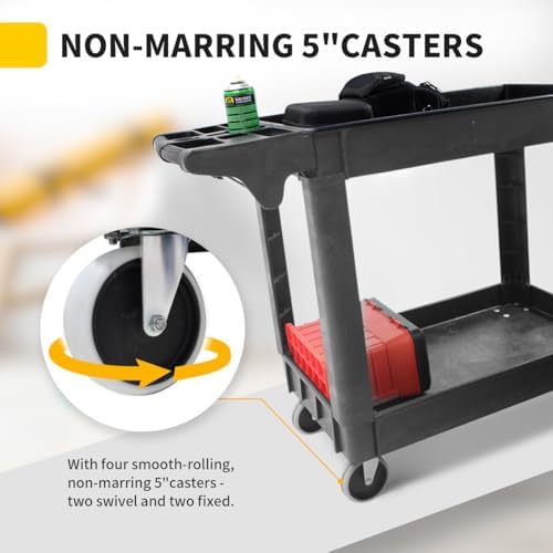 MaxWorks Heavy Duty 2‑Shelf Service Cart 500 lb Capacity Polypropylene Utilit...