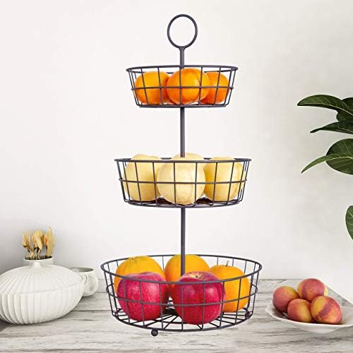 HANZE 3-Tier Wire Fruit Basket Bowl, Detachable Vegetable Bread Basket Displa...