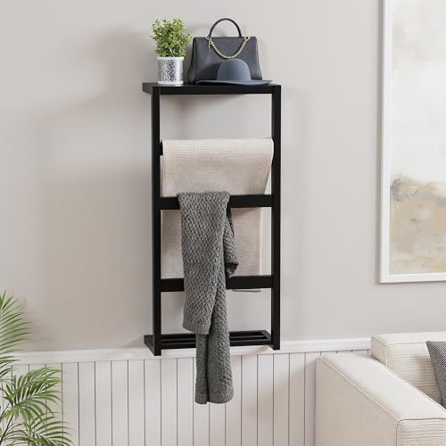 Bamboo Wall Blanket Ladder, 4-Tier Towel Racks, Bamboo Bath Towel Racks for B...