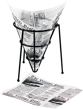 G.E.T. 4-T3000 White Newspaper Theme Cone Basket Liner / Deli Wrap Paper Pape...