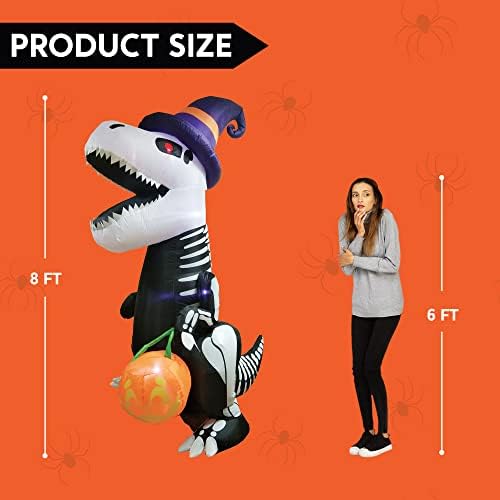 Joiedomi 8 FT Halloween Inflatable Skeleton Dinosaur with Pumpkin & Built...