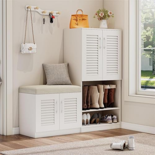 Spaco Shoe Cabinet with Storage Bench Set for Entryway,7-Tier Shoe Storage Ca...
