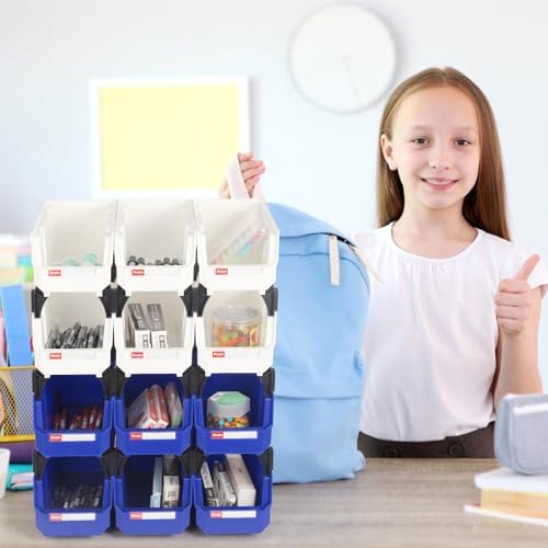 12 Packs Stackable Storage Bins, 11" x 5" x 5" Plastic Bins,