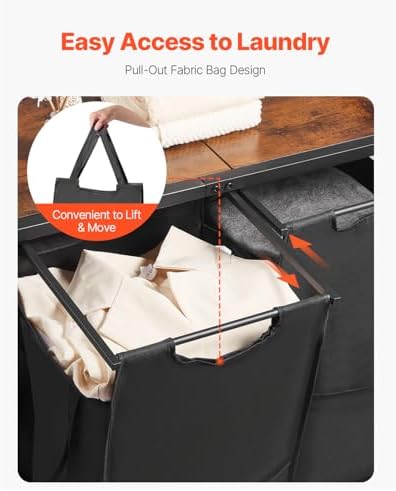 VEVOR 3 Tiers Laundry Sorter with Rack, Tall Laundry Hamper with Shelves and ...