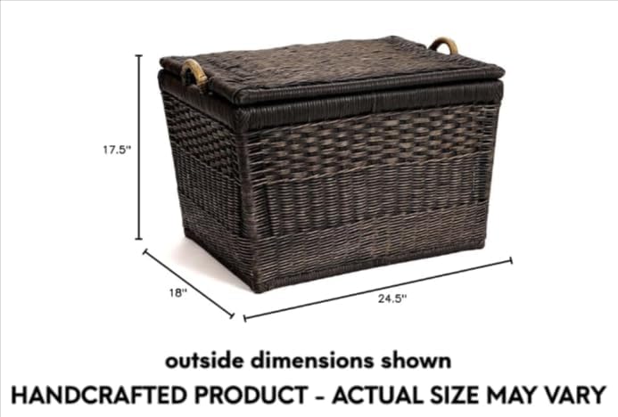 The Basket Lady Lift-Off Lid Wicker Storage Basket, L, Walnut Brown