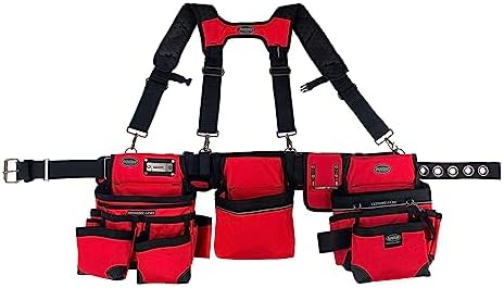 Bucket Boss 3 Tool Bag Tool Belt with Suspenders in Red, 55185-RD