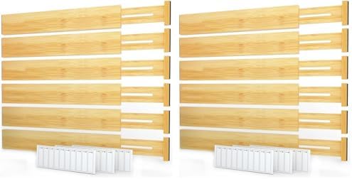 SpaceAid Bamboo Drawer Dividers with Labels, Kitchen Adjustable Drawer Organi...