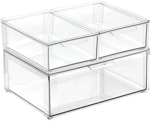 mDesign Plastic Stackable Bathroom Storage Organizer Bin Containers with Fron...