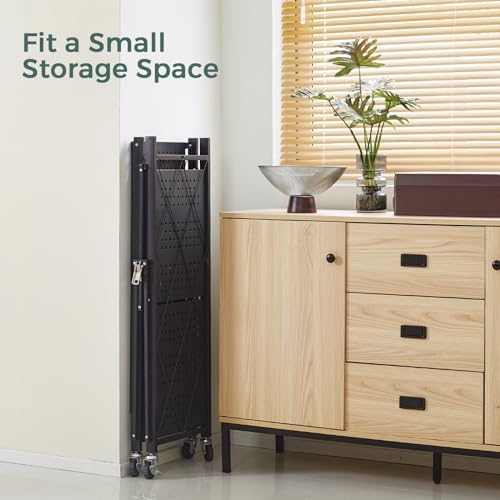 DEANIC 3 Tier Foldable Storage Shelves with Wheels, Kitchen Appliance Stand, ...
