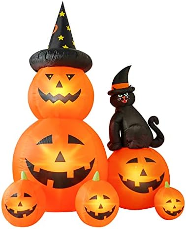 6 FT Halloween Inflatable Outdoor Decor with Ghost Pumpkin and Black Cat