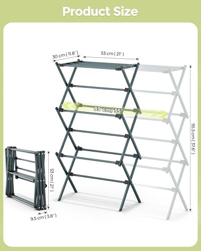APEXCHASER 3-Tier Foldable Clothes Drying Rack, 37.6" H, Navy Blue