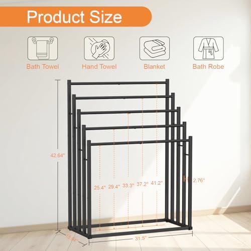 Honiter Towel Racks for Bathroom, 5 Tier Wide Towel Drying Rack Outdoor, Free...
