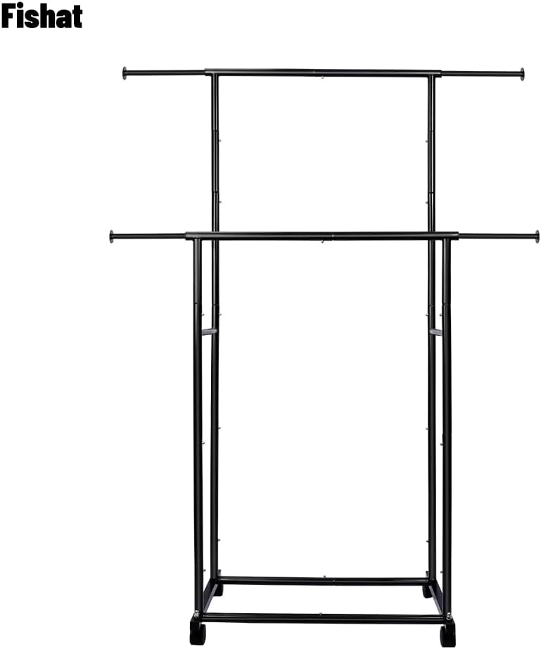 Black 48" W x 15" D x 65.5" H Double Rod Metal Rolling Clothes...
