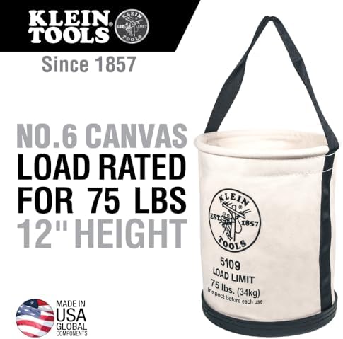 Klein Tools 5109 Canvas Bucket, Wide-Opening Straight-Wall Tool Bucket is Mad...