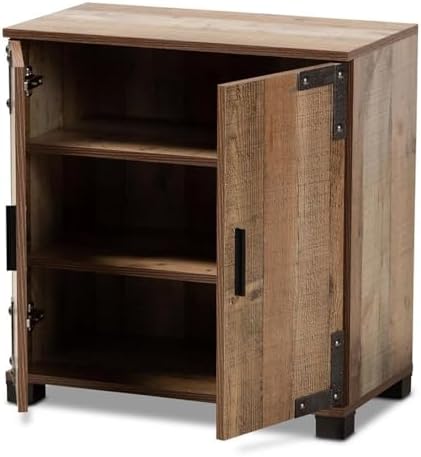 BOWERY HILL 2-Door Shoe Cabinet, Rustic Brown Wood Finish, 24.8" H x 23....