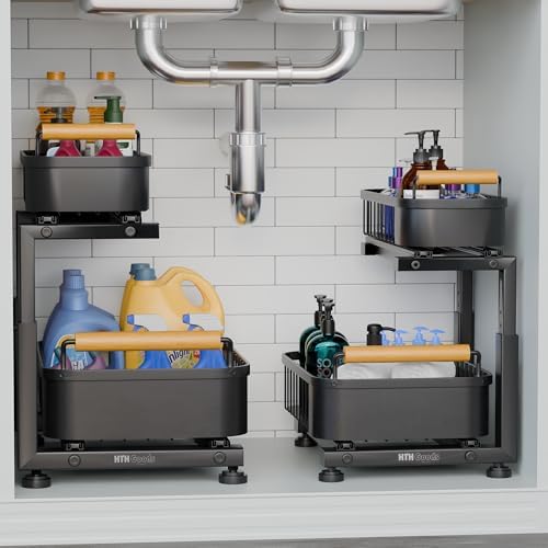 Premium Large Under Sink Organizer, 2-Tier Pull Out, Adjustable