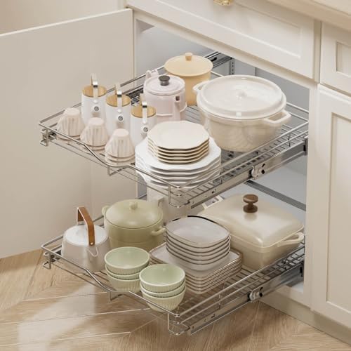 OCG 2 Tier Pull Out Cabinet Organizer (22.5" W x 21.5" D), Pull Out...