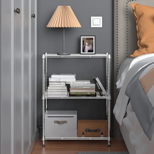 3 Tier Shelf Metal Storage Shelves Wire Rack Closet Organizers with Wheel for...