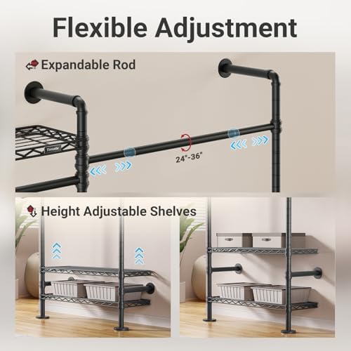 Timate L6 Closet Rack Wall Mount for Corner - Expandable Industrial Pipe Clos...