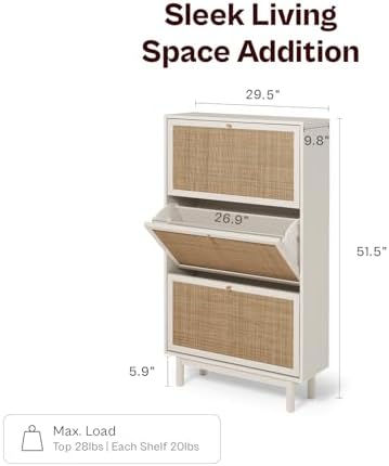 mopio Hannah Shoe Cabinet, Natural Rattan Farmhouse Shoe Storage Organizer, 3...