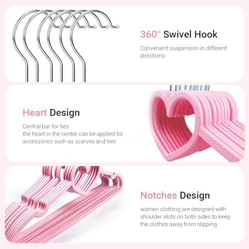 Plastic Hangers 80 Pack, Pink Clothes Hanger with 10 Clips- Ultra Thin Space ...