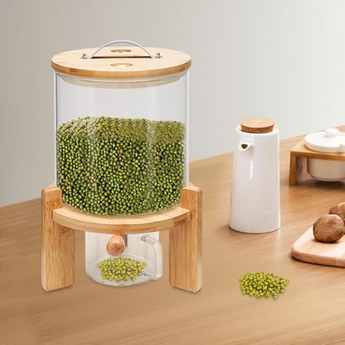 7.5L/5L Grain Storage Tank Dispenser with Base+Valve+Cup Glass Rice Cereal Be...