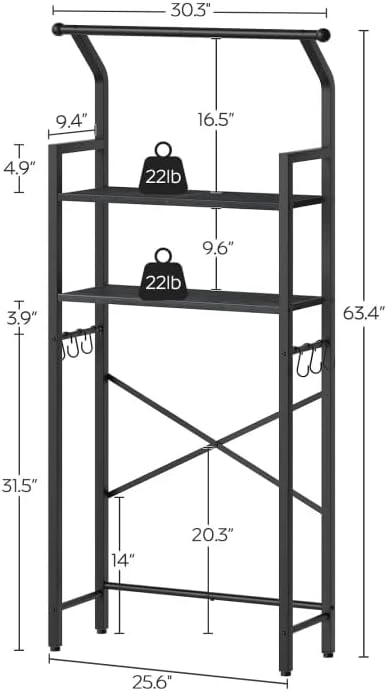 2-Tier Over The Toilet Storage, Multifunctional Vertical Over Toilet Bathroom...