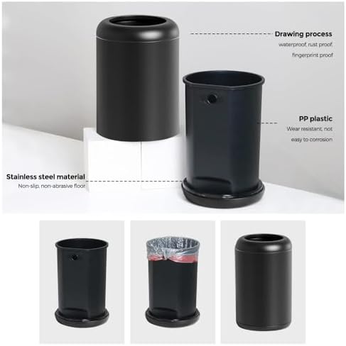 10L/2.6GAL Black Bathroom Trash Can