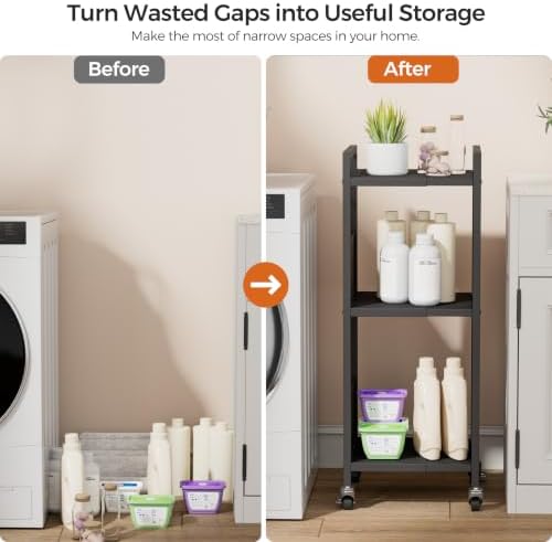 3-Tier Expandable Storage Shelving Unit,Slim Storage Cart,Metal