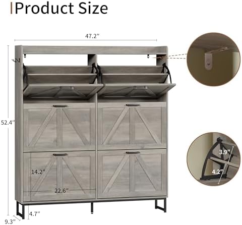 Xixini Shoe Storage Cabinet with 6 Flip Drawers, Entryway Shoe Rack, Grey