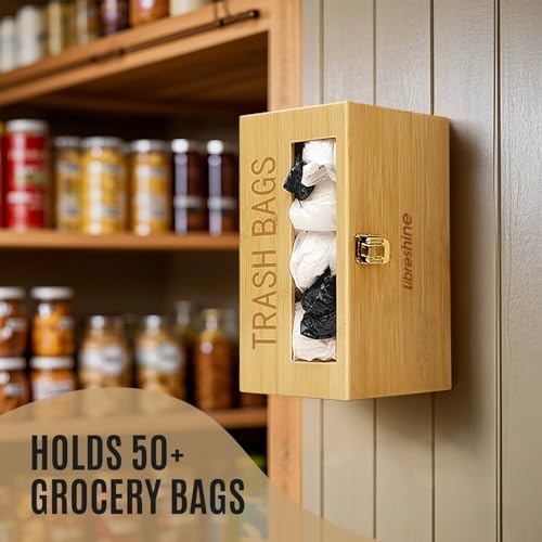 Libreshine Bamboo Trash Bag Holder, Freestanding or Wall-Mounted Organizer
