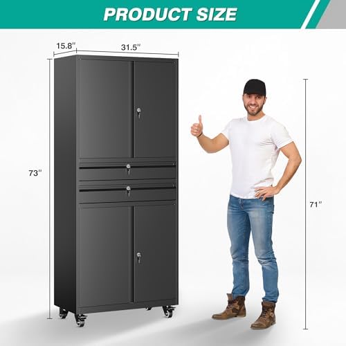 Metal Storage Cabinet with Wheels and Drawers,Rolling Garage Storage Cabinet ...