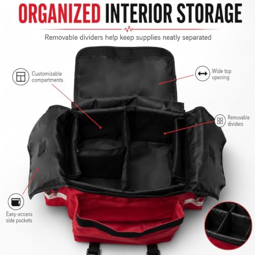 NOVAMEDIC NM-RO63-R Empty First Responder Bag, 17 x 9 x 7 Inch, Red