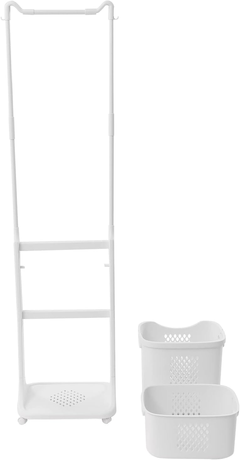 Rolling Laundry Hamper Cart with Wheels and Hanging Bar, 2 Tier Rolling Laund...
