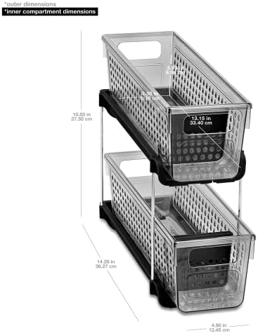 Madesmart Mini 2-Tier Plastic Multipurpose Organizer with Divided Slide-Out S...