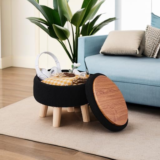 Wimarsbon Storage Ottoman, Modern Round Footrest with Soft Padded Seat, Teddy...