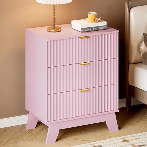 BORNOON Fluted 3 Drawer Dresser, 30.3" Tall Compact Modern Boho Chest of...
