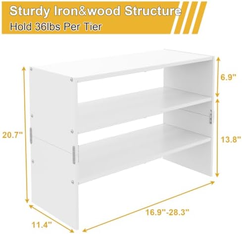 White Shoe Rack Organizer for Closet, 3-Tier Expandable Shoe Shelf, Stackable...
