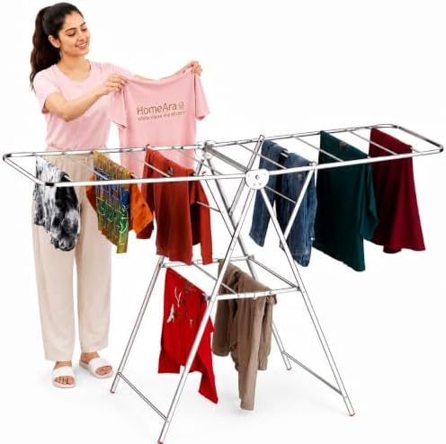Heavy Duty Foldable Stainless Steel Cloth Drying Stand – 3 Tier Mirror Finish...