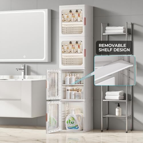 4-Tier Tall Narrow Bathroom Storage Cabinet for Small Space,White
