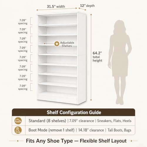 Homieasy 9-Tier Tall Shoe Rack Cabinet for Closet & Entryway, White