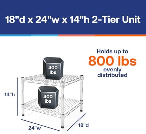 Shelving Inc. 18" d x 24" w Chrome Wire Shelving with 2 Tier Shelves