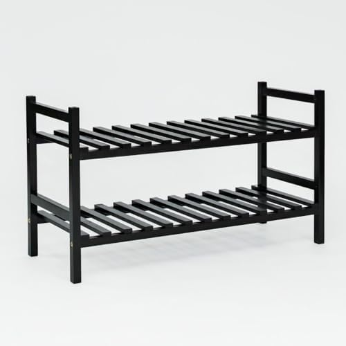 PJ Wood - Wooden 2 Tier Shoe Rack - 6 Pair Storage, Black