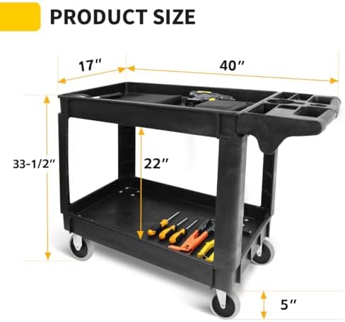 MaxWorks Heavy Duty 2‑Shelf Service Cart 500 lb Capacity Polypropylene Utilit...